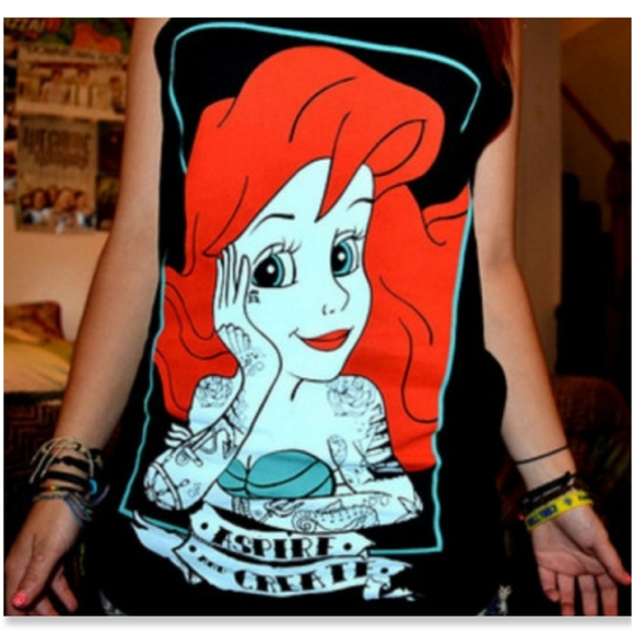 Tattooed Ariel Punk Rock Little Mermaid Tank Top - Picture 1 of 9